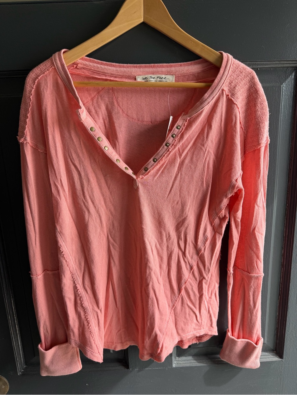 Free People Coral Pink Long Sleeve Henley Top